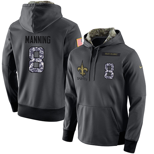 NFL Men's Nike New Orleans Saints #8 Archie Manning Stitched Black Anthracite Salute to Service Player Performance Hoodie